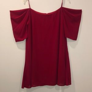 Deep red spaghetti strap dress.